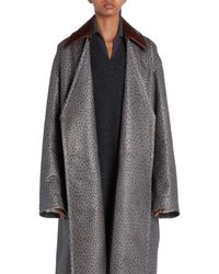 Bottega Veneta - Ostrich Embossed Leather Belted Coat - Lyst