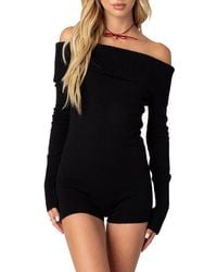 Edikted - Pandorah Long Sleeve Off The Shoulder Knit Romper - Lyst