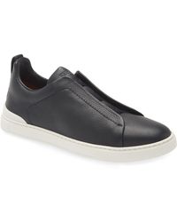 Zegna - Triple Stitch Deerskin Leather Slip-on Sneaker - Lyst