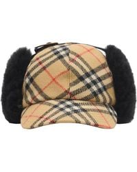 Burberry - Check Wool Flannel & Genuine Shearling Trapper Cap - Lyst