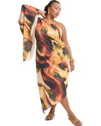 June + Vie - Asymmetrical One-Sleeve Cape Dress - Lyst