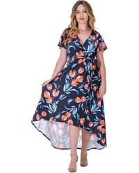 24seven Comfort Apparel - Floral V-Neck Belted High Low Faux Wrap Dress - Lyst