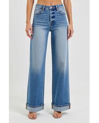 Modenaire - Wide Leg Button-Fly Cuffed Jeans With Front Patch Pockets - Lyst