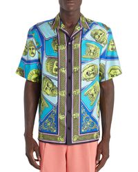 Versace Men's Tiger & Wildflower Camp Shirt - Khaki Multicolor - Size 36