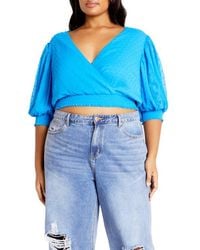 City Chic - Dee Swiss Dot Tie Back Crop Top - Lyst