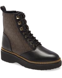 haskell crinkled leather and logo combat boot