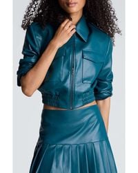 Kenneth Cole - Faux Leather Cropped Bomber Jacket - Lyst