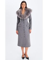 Miss Circle - Faye Wool Blend Single-Breasted Coat With Removable Faux Fur Collar - Lyst