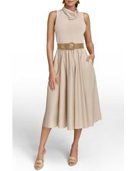 Donna Karan - Cowl Neck Mixed Media Midi Dress - Lyst