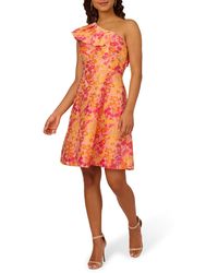 Adrianna Papell - Floral Jacquard One-shoulder Cocktail Dress - Lyst