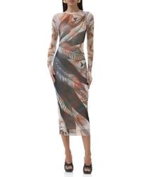 AFRM - Ashland Print Long Sleeve Mesh Midi Dress - Lyst
