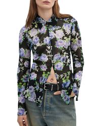 Mango - Sheer Floral Button-up Shirt - Lyst
