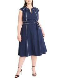 Maggy London - Contrast Piping Belted Midi Dress - Lyst
