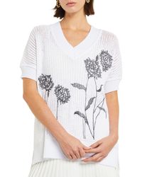 Misook - Floral Embroidered Short Sleeve Tunic Sweater - Lyst