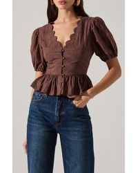 Astr - Arely Embroidered Cotton Button-Up Top - Lyst