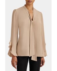 Santorelli - Sienna Long Sleeve Silk Blouse With Neck Tie - Lyst