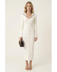 Modenaire - Ribbed Knit V-Neck Contrast Trim Midi Dress - Lyst