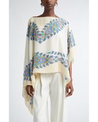Etro - Paisley Print Asymmetric Silk Poncho - Lyst