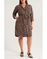 NIC+ZOE - Abstract Animal Print Ruched Sleeve Trench Shirtdress - Lyst