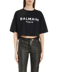 Balmain - Logo Crop Cotton Graphic T-shirt - Lyst