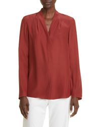 Lafayette 148 New York - V-neck Silk Button-up Shirt - Lyst