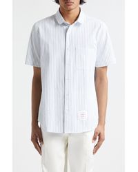 Thom Browne - Straight Fit Stripe Cotton Seersucker Button-up Shirt - Lyst