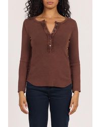 DEAR JOHN - Edie Long Sleeve Placket Button Front Rib T-Shirt - Lyst