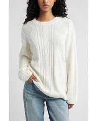 BP. - Cabled Oversize Cotton Blend Crewneck Sweater - Lyst