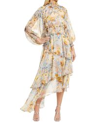 Elliatt - Astrid Floral Print Long Sleeve Asymmetric Chiffon Dress - Lyst