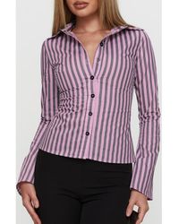 Princess Polly - You Hear Me Stripe Cotton Button-Up Shirt - Lyst
