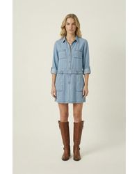 Modenaire - Button-Front Long Sleeve Denim Mini Dress - Lyst