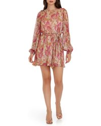 Dress the Population - Kirsi Metallic Floral Long Sleeve Minidress - Lyst