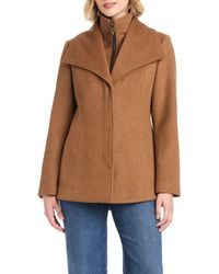 Vince Camuto - High-Low Hem Wool Blend Coat With Fixed Bib - Lyst