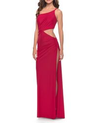 La Femme - One Shoulder Dress With Side Cut Out And Unique Back - Lyst