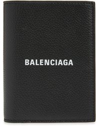 Balenciaga - Cash Logo Vertical Leather Bifold Wallet - Lyst