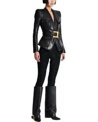 Balmain - 1-Button Belted Leather Jacket - Lyst