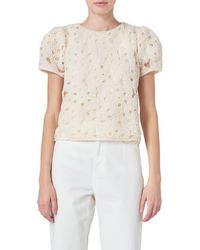 Endless Rose - Faux Pearl Texture Puff Sleeve Top - Lyst
