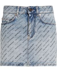 Balenciaga - Logo Print Low Rise Denim Miniskirt - Lyst