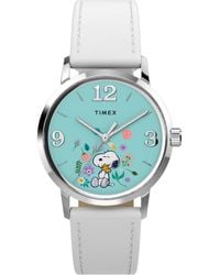 Timex - Peanuts X Timex Marlin Flower Dial 38Mm Leather Strap Watch - Lyst