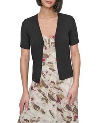 DKNY - Hook & Eye Short Sleeve Rib Cardigan - Lyst