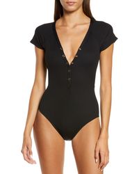 Robin Piccone - Amy Plunge Neck Cap Sleeve One-piece Swimsuit - Lyst