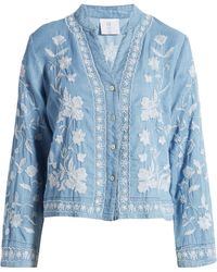 NIKKI LUND - Madison Floral Embroidered Chambray Button-up Shirt - Lyst