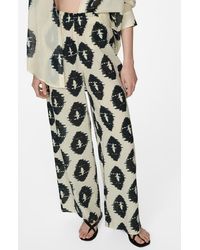Mango - Print Cotton Pull-On Wide Leg Pants - Lyst