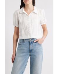 Bobeau - Eyelet Detail Short Sleeve Button-Up Shirt - Lyst