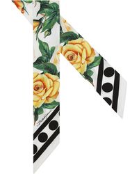 Dolce & Gabbana - Polka Dot & Floral Print Silk Skinny Scarf - Lyst