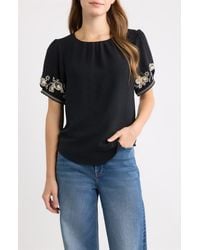 Bobeau - Embroidered Sleeve Peasant Top - Lyst