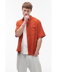 TOPMAN - Boxy Textured Short Sleeve Cotton & Viscose Button-Up Shirt - Lyst