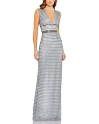 Mac Duggal - Elegant Beaded Column Gown With Cap Sleeves & V-Neckline - Lyst