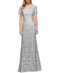 La Femme - Beautiful Lace Mother Of The Bride Dress With Short Sleeves - Lyst
