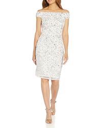 Adrianna Papell - Beaded Off The Shoulder Mesh Cocktail Dress - Lyst